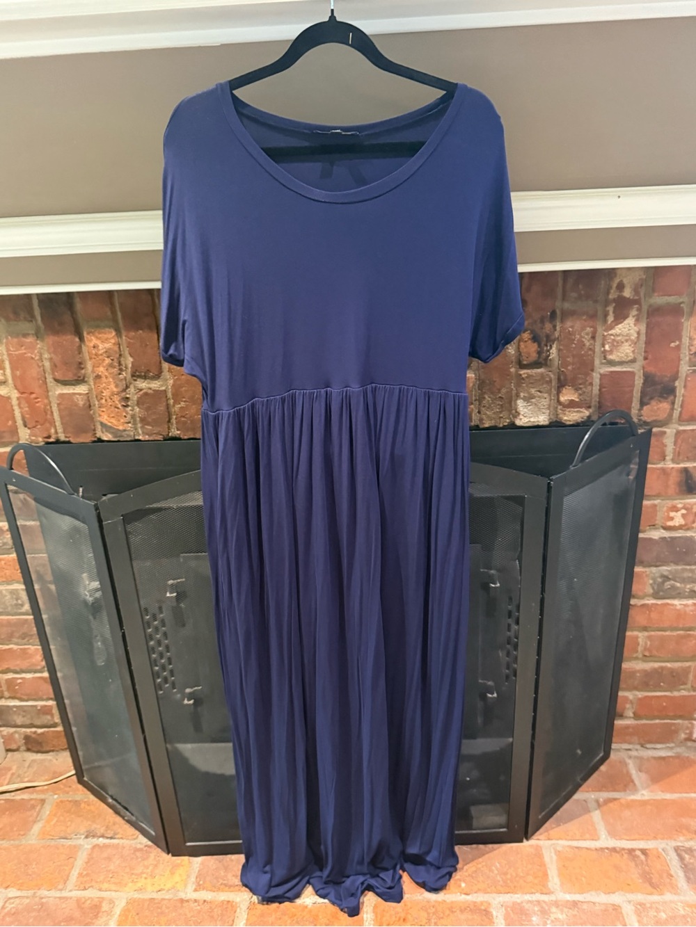 Suzanne Betro Navy Blue Short Sleeve Empire Waist Maxi Dress XL